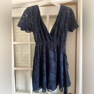 Lulu's Navy Floral V-Neck Mini Dress